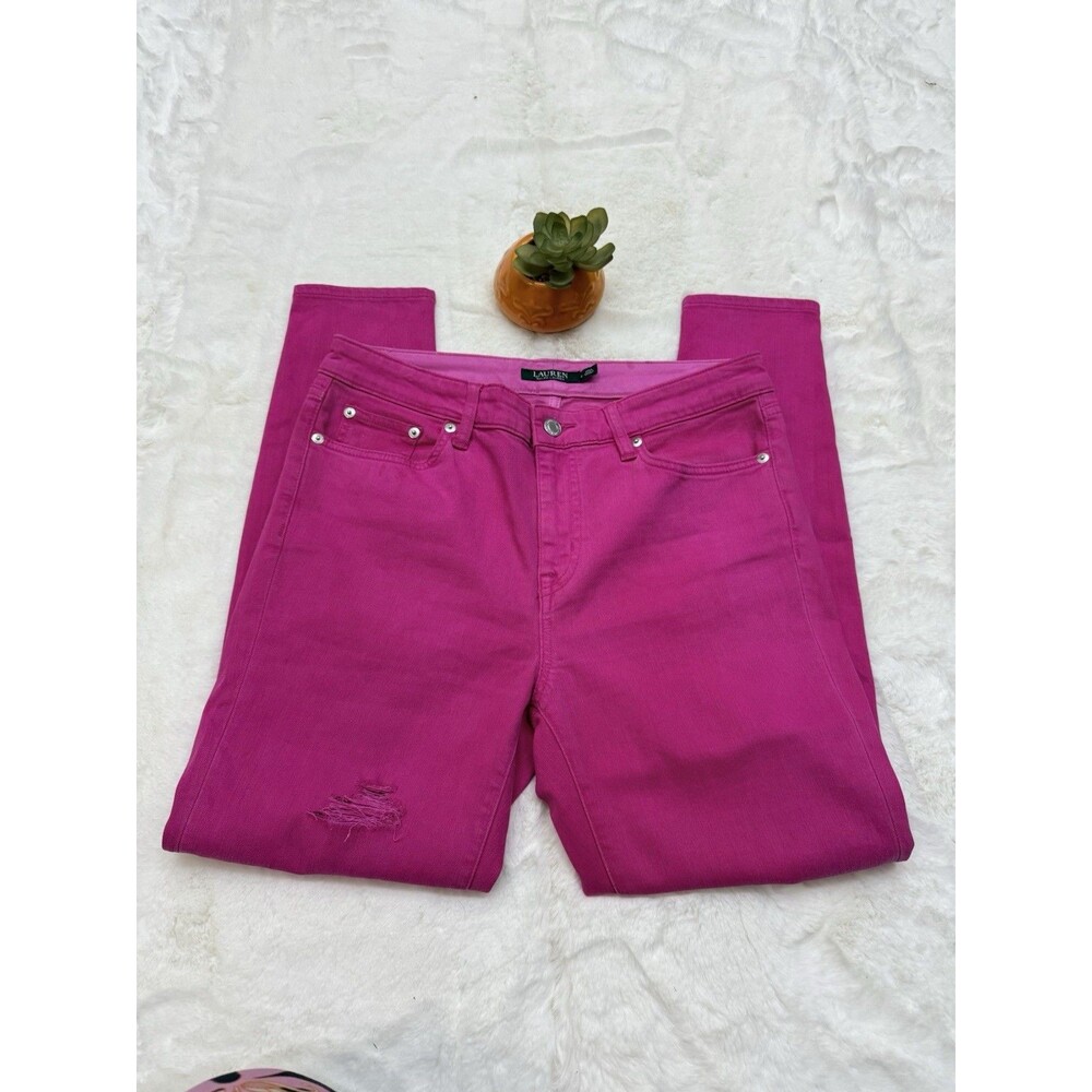 LAUREN RALPH LAUREN Dark Pink Denim Premier Skinny Cropped Ankle Jeans ~ 8 - Picture 16 of 16